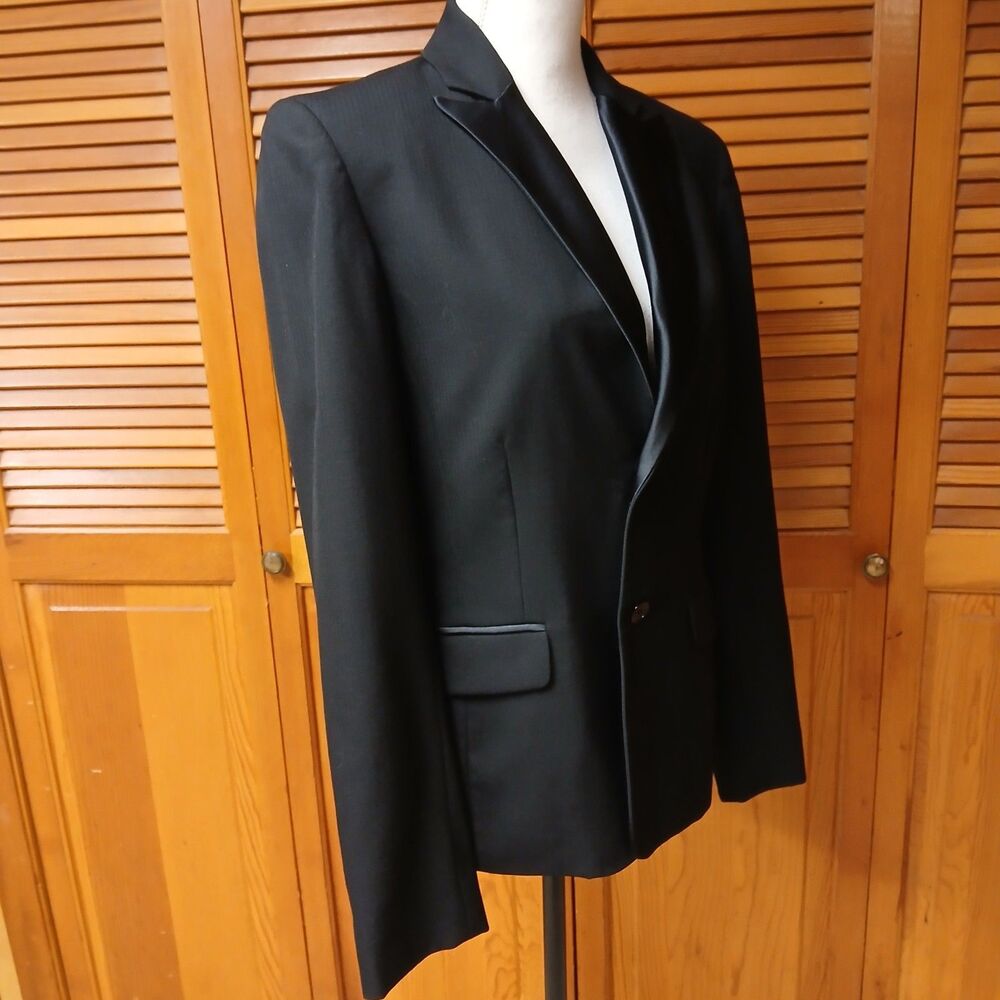 RALPH Ralph Lauren Women's Black 100% Wool Tuxedo Blazer Satin Lapel Size Medium - Picture 4 of 10